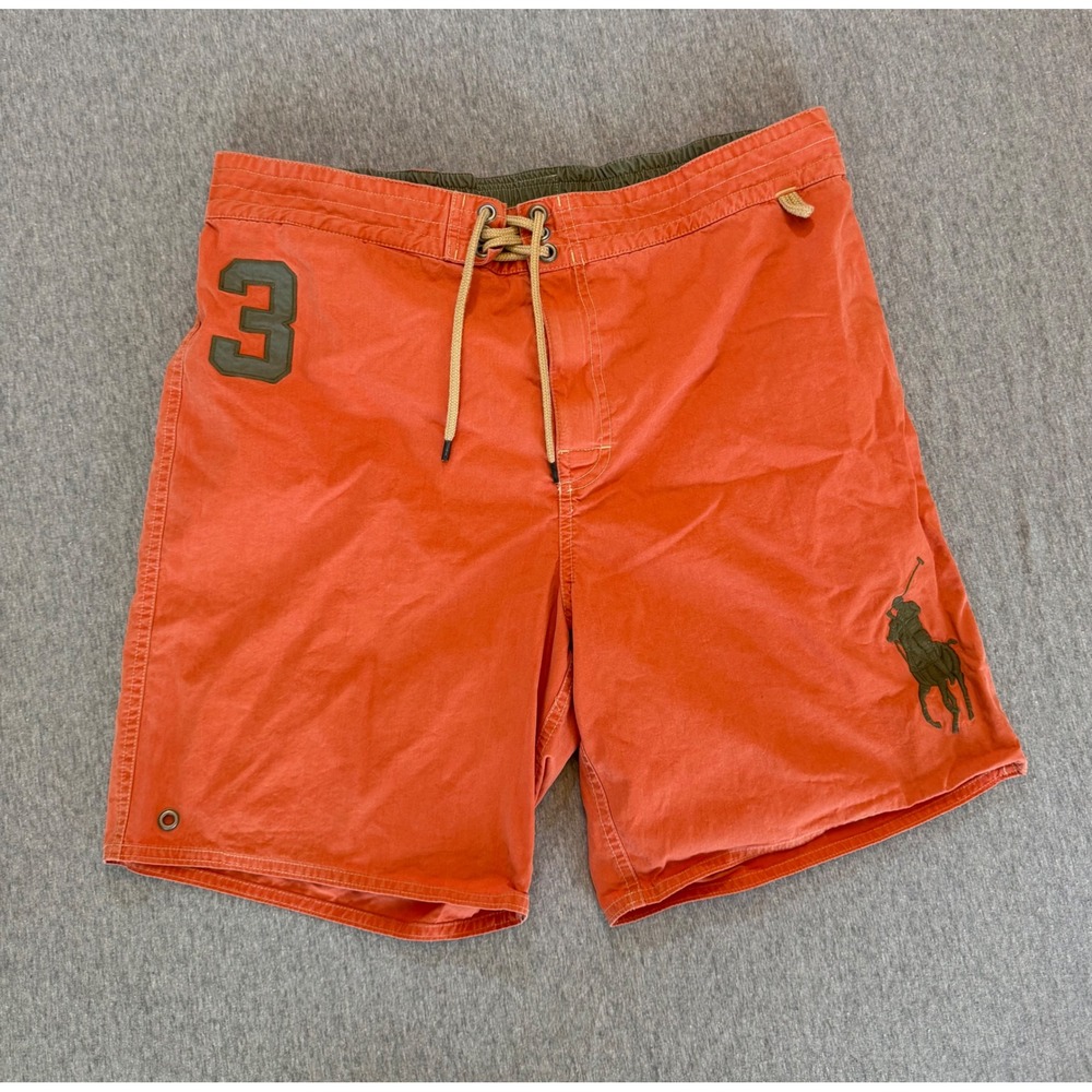 Polo Ralph Lauren Big Pony Swim Trunks Orange Green Logo Mens Large Board Shorts